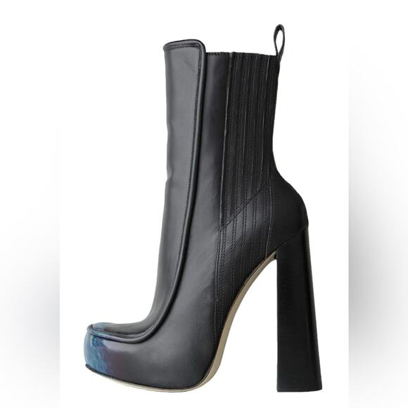 Alexander Wang Addison Platform Leather Heeled Black Blue Boots size 38 size 8 - Picture 1 of 14